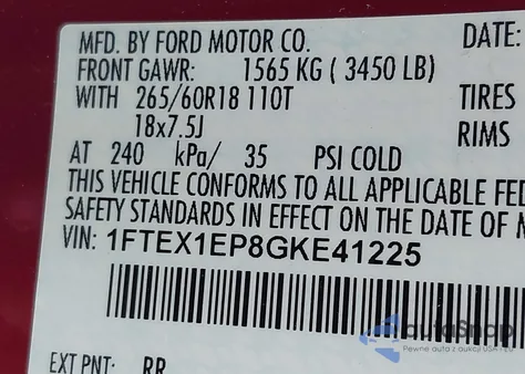 2016 Ford F-150 Xlt from USA, damaged, VIN 1FTEX1EP8GKE41225